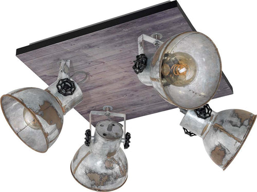 Spot-Rustico-Country-Barnstaple-Legno-Marronemarrone-Patinato-4-Luci-E27-40W