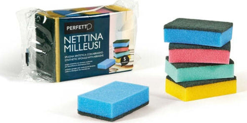 Spugna nettina Milleusi - 11x6 5x3 cm - doppio strato - colori assortiti - Perfetto - conf. 5 pezzi Casa e cucina/Detergenti e prodotti per la pulizia/Strumenti di pulizia/Panni per pulizia Eurocartuccia - Pavullo, Commerciovirtuoso.it