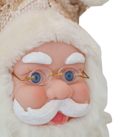 Pupazzo "Babbo Natale seduto" carillon in movimento con paillettes Beige h 82 cm