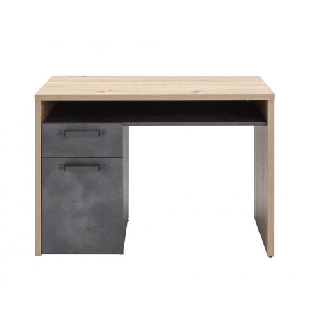 Scrivania da ufficio porta PC stile Industrial con 1 anta e 1 cassetto color rovere e nero 110 cm