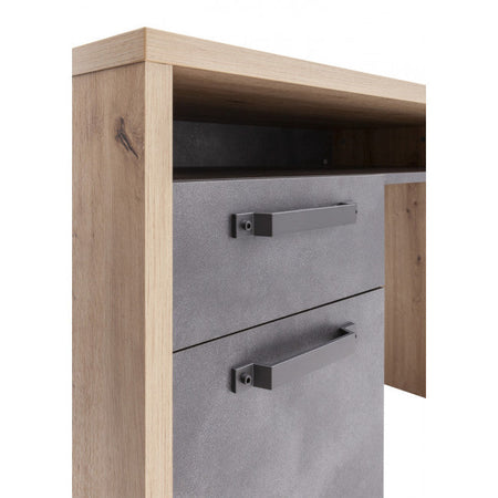 Scrivania da ufficio porta PC stile Industrial con 1 anta e 1 cassetto color rovere e nero 110 cm