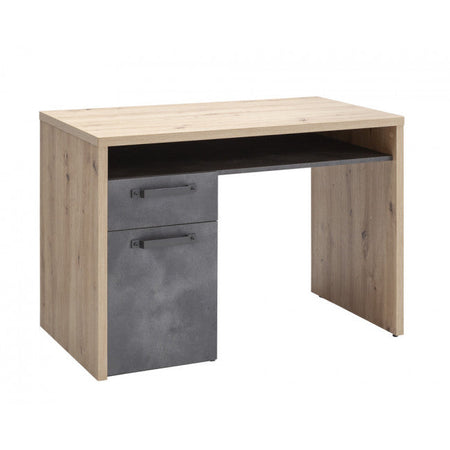 Scrivania da ufficio porta PC stile Industrial con 1 anta e 1 cassetto color rovere e nero 110 cm