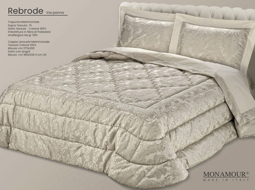 Trapunta matrimoniale art.Rebrode colore panna Mon Amour imbottitura in fibra poliestere anallergica da gr.350 Sopra tessuto: PL sotto tessuto: cotone 100%