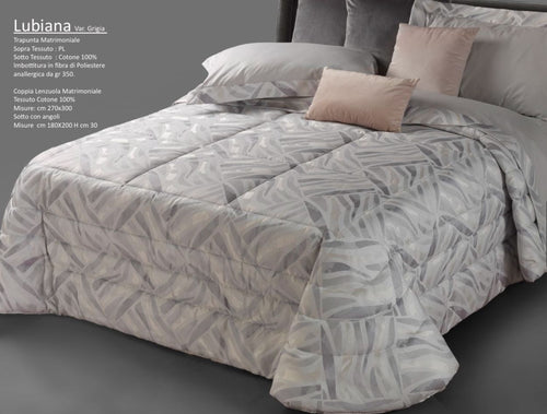 Trapunta matrimoniale art.Lubiana colore grigio Mon Amour imbottitura in fibra poliestere anallergica da gr.350 Sopra tessuto: PL sotto tessuto: cotone 100%