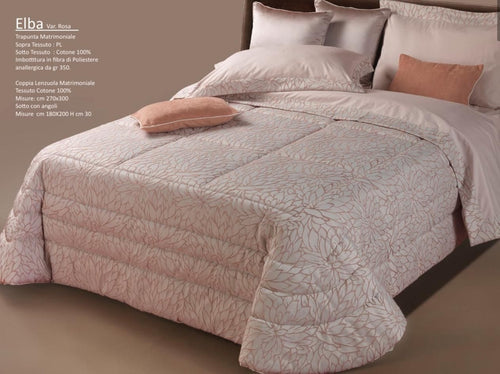 Trapunta matrimoniale art.Elba colore rosa Mon Amour imbottitura in fibra poliestere anallergica da gr.350 Sopra tessuto: PL sotto tessuto: cotone 100%
