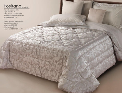 Trapunta matrimoniale art.Positano colore corda Mon Amour imbottitura in fibra poliestere anallergica da gr.350 Sopra tessuto: PL sotto tessuto: cotone 100%