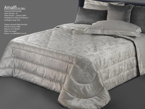 Trapunta matrimoniale art.Amalfi colore grigio Mon Amour imbottitura in fibra poliestere anallergica da gr.350 Sopra tessuto: PL sotto tessuto: cotone 100%