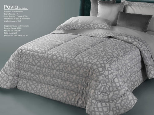 Trapunta matrimoniale art.Pavia colore grigio Mon Amour imbottitura in fibra poliestere anallergica da gr.350 Sopra tessuto: PL sotto tessuto: cotone 100%