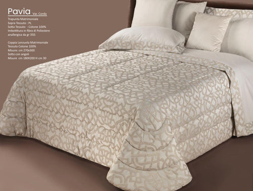 Trapunta matrimoniale art.Pavia colore corda Mon Amour imbottitura in fibra poliestere anallergica da gr.350 Sopra tessuto: PL sotto tessuto: cotone 100%