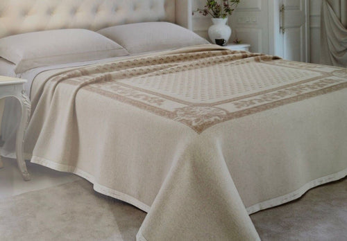 Coperta di lana matrimoniale art.Serenella colore bianco/beige