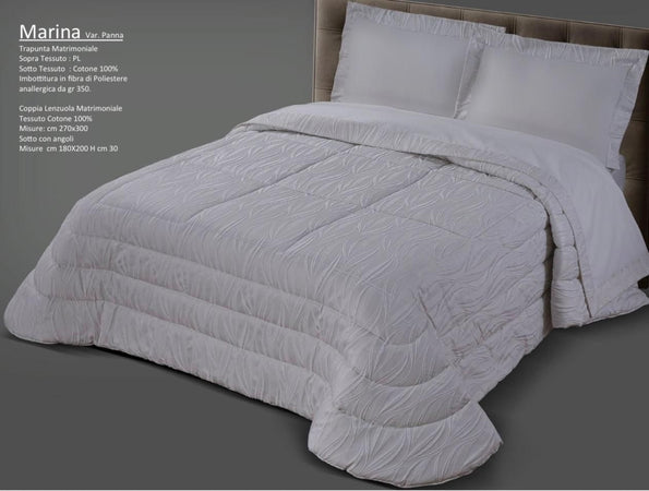 Trapunta matrimoniale art.Marina colore panna Mon Amour imbottitura in fibra poliestere anallergica da gr.350 Sopra tessuto: PL sotto tessuto: cotone 100%