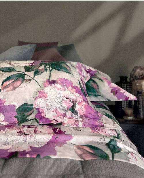 Completo lenzuola matrimoniale Svad Dondi 100% raso di cotone lenzuola sopra stampato all over art.Michelle colore peonia