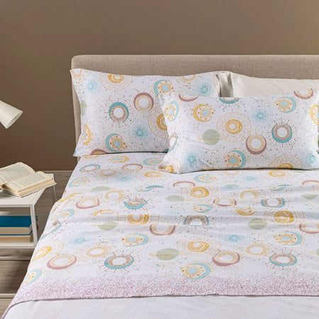 Completo lenzuola in flanella matrimoniale Caleffi art.Luna colore rosa