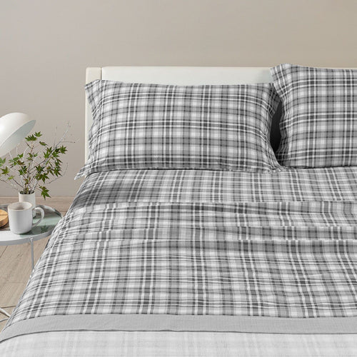 Completo lenzuola in flanella matrimoniale Caleffi art.Club House colore grigio