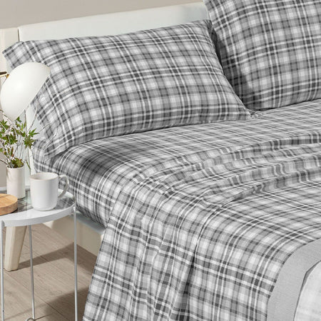 Completo lenzuola in flanella matrimoniale Caleffi art.Club House colore grigio