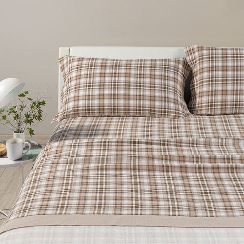 Completo lenzuola in flanella matrimoniale Caleffi art.Club House colore Caffè