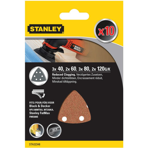 STANLEY CONFEZIONE 10 PEZZI FOGLI ABRASIVI PER MULTILEVIGATRICE GRANA 40-60-80-120 STA32348