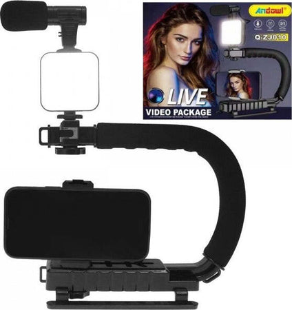 Stabilizzatore-Base-Impugnatura-U/c-Q-zj010-Fotocamera-Smartphone-Microfono-Luce-Led