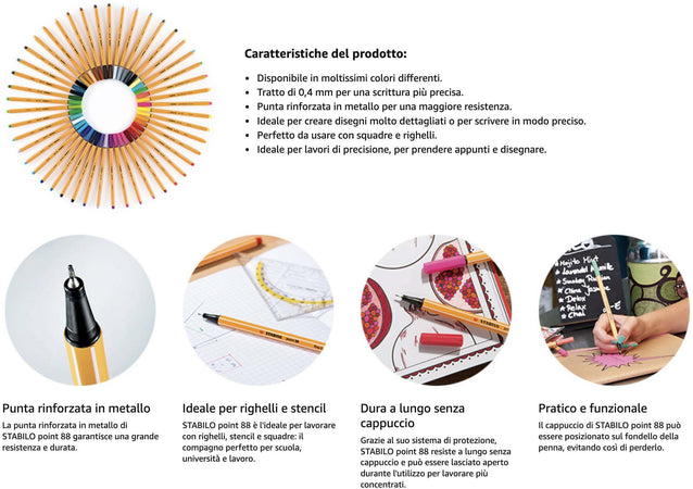Stabilo Point 88 Rollerset 25 Colori Penne Stabilo Pennarelli Fineliner Colori Assortiti Arty Edition Penne Colorate Tratto 0.4 Mm per Tratto Di Precisione