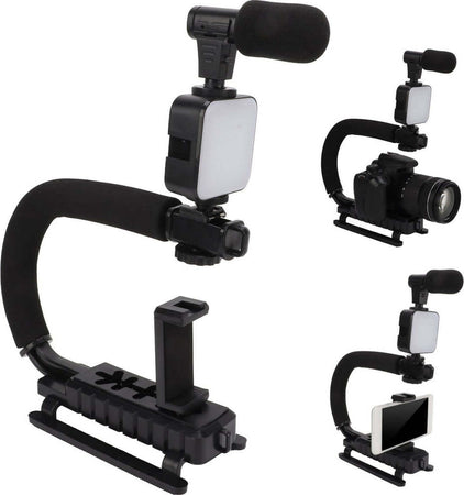 Staffa stabbilizzatrice stabilizzatore per fotocamera con impugnatura per azione video con microfono e luce led Elettronica/Foto e videocamere/Accessori/Accessori fotocamera digitale/Impugnature TradeKard - Acerra, Commerciovirtuoso.it