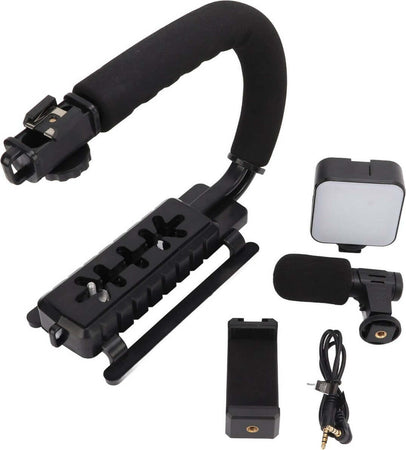 Staffa stabbilizzatrice stabilizzatore per fotocamera con impugnatura per azione video con microfono e luce led Elettronica/Foto e videocamere/Accessori/Accessori fotocamera digitale/Impugnature TradeKard - Acerra, Commerciovirtuoso.it
