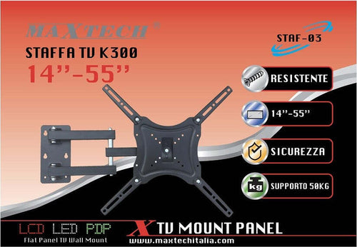 Staffa Supporto Televisione Da Muro Tv K300 14?-55? Fino 50kg Staf-03 Maxtech Elettronica e telefonia > Accessori Audio e Video > Supporti TV Trade Shop italia - Napoli, Commerciovirtuoso.it