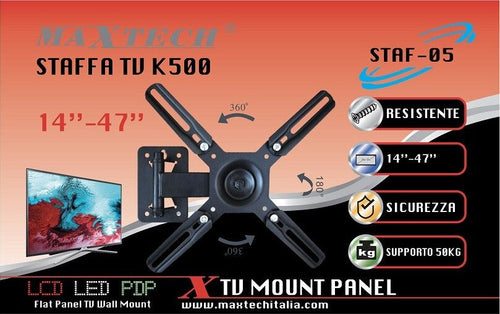 Staffa Tv Supporto Da Muro Televisione 14? - 47? Fino 50 Kg Maxtech Staf-05 Elettronica e telefonia > Accessori Audio e Video > Supporti TV Trade Shop italia - Napoli, Commerciovirtuoso.it