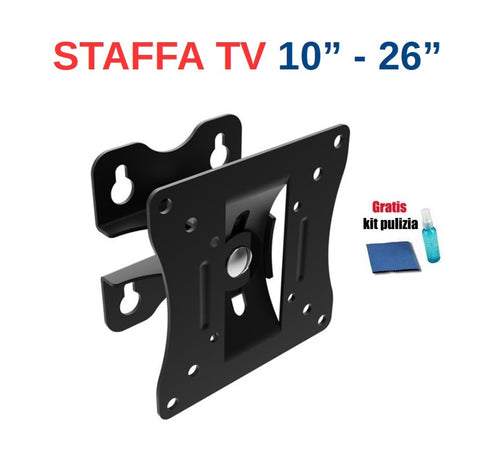 Supporto a parete singolo snodo per TV 10-26 + Kit pulizia TV