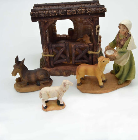 Stalla con massaia personaggi presepe presepio con animali statue statuine soggetti Casa e cucina/Decorazioni per interni/Addobbi e decorazioni per ricorrenze/Decorazioni natalizie/Presepi/Statuine e fondali per il presepe MagiediNatale.it - Altamura, Commerciovirtuoso.it