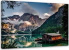 Stampa-su-tela-Capanna-al-lago-di-montagna-Dolomiti
