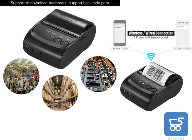 Stampante Termica Portatile Bisofice POS-5802LN 58 mm Bluetooth/USB per Ricevute, Scontrini & Ticket – Batteria 1500 mAh, ESC/POS, 203 dpi