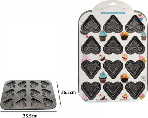 Stampo Teglia Vassoio Antiaderente Per 12 Muffin Cupcake Dolci Budino Cuori 59947 Casa e cucina/Teglie da forno e accessori per pasticceria/Teglie e stampi/Teglie per torte/Tortiere sagomate Trade Shop italia - Napoli, Commerciovirtuoso.it