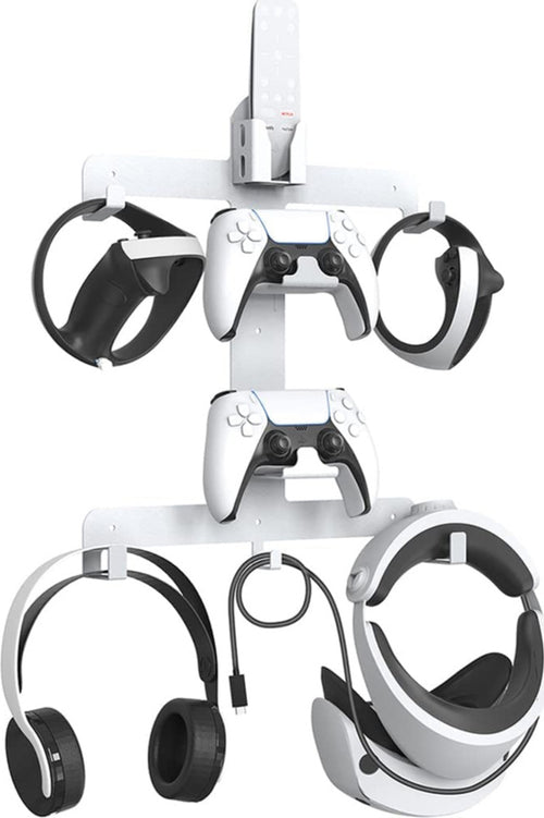 Stand Accessori per PS5 Supporto per Montaggio a Parete in Metallo con Ganci per Cuffie Cavi Controller e Visore VR