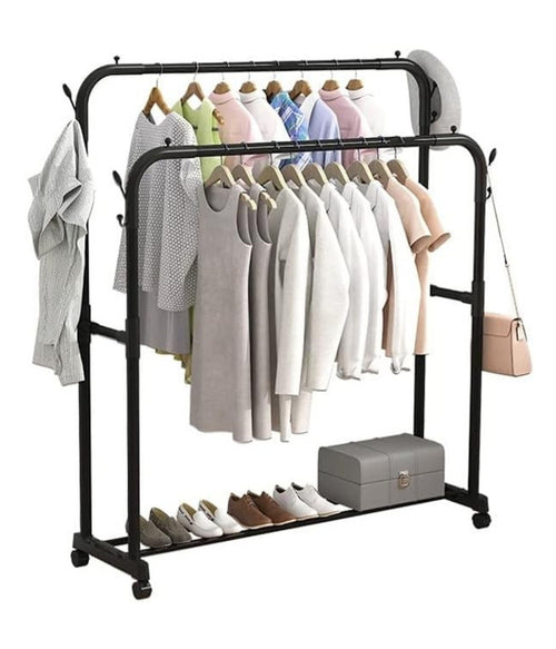 Stand Appendiabiti Attaccapanni Abiti Stender Barra Doppio Con Ruote Freno Nero