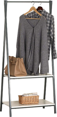 Stand-Appendiabiti-da-Terra-con-2-Ripiani-MDF-Struttura-in-Metallo-Salvaspazio