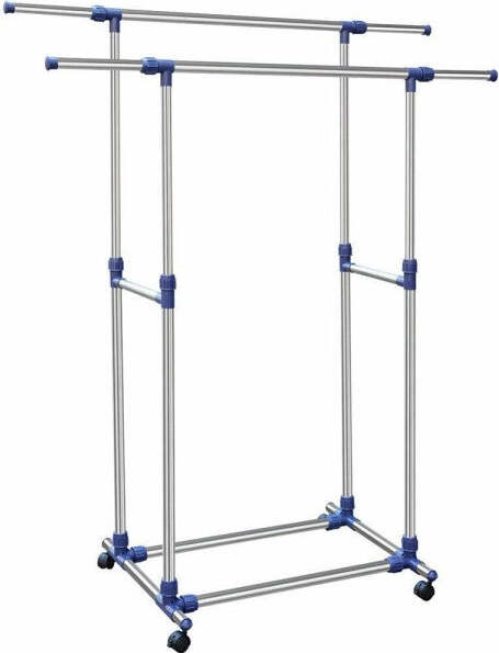 Stand-Appendiabiti-Doppio-In-Acciaio-Con-Ruote-Aste-Telescopiche-Regolabile
