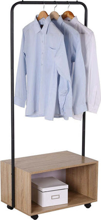 Stand-Appendiabiti-Legno-Metallo-con-Asta-2-Ripiani-e-Ruote-Camera-da-Letto