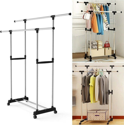 Stand Appendiabiti Regolabile Telescopico Con Ruote Organizer Abiti Doppio Casa e cucina/Organizzazione interni/Organizzazione guardaroba/Stand appendiabiti Trade Shop italia - Napoli, Commerciovirtuoso.it