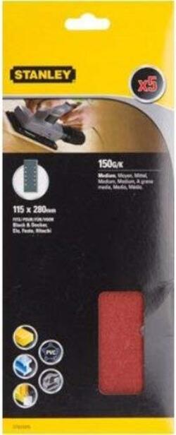 Stanley-STA31076-XJ-5-FOGLI-ABRASIVI-115X280-MM-FORI-B&D-GRANA-150