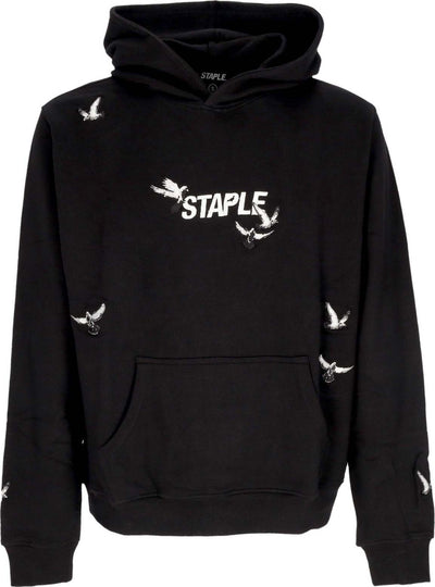 STAPLE-Felpa-Leggera-Cappuccio-Uomo-Flock-Logo-Hoodie-Black-da-uomo