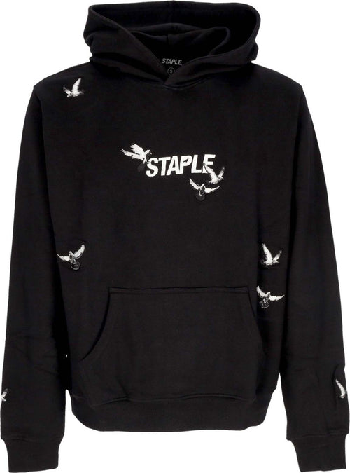STAPLE-Felpa-Leggera-Cappuccio-Uomo-Flock-Logo-Hoodie-Black-da-uomo