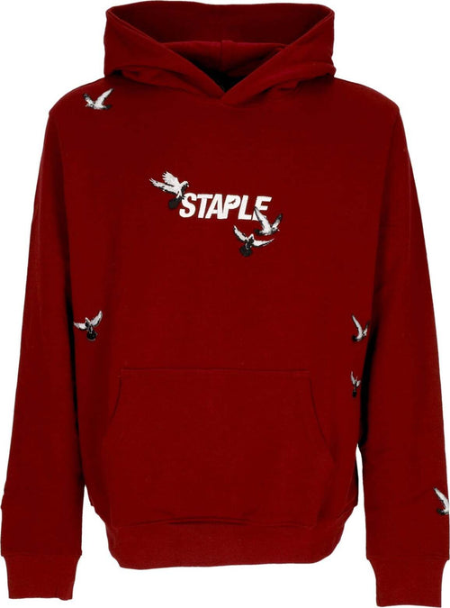 STAPLE-Felpa-Leggera-Cappuccio-Uomo-Flock-Logo-Hoodie-Burgundy-da-uomo