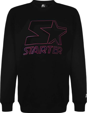 Starter Felpa Girocollo Uomo Nera Maxi Logo Rosso Felpa Senza