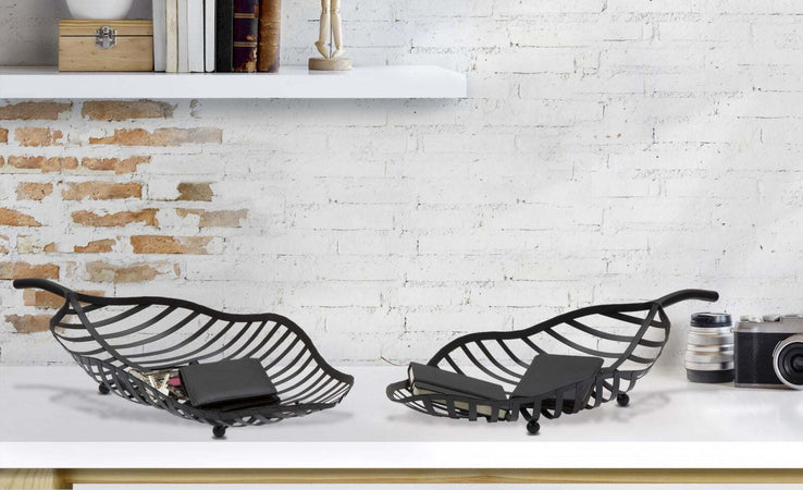 S/Tasche Foglia Black Coppia Cm 61X25X7,5-55X20X7,5 Casa e cucina/Decorazioni per interni/Accessori decorativi/Ciotole decorative Led Mall Home - Napoli, Commerciovirtuoso.it