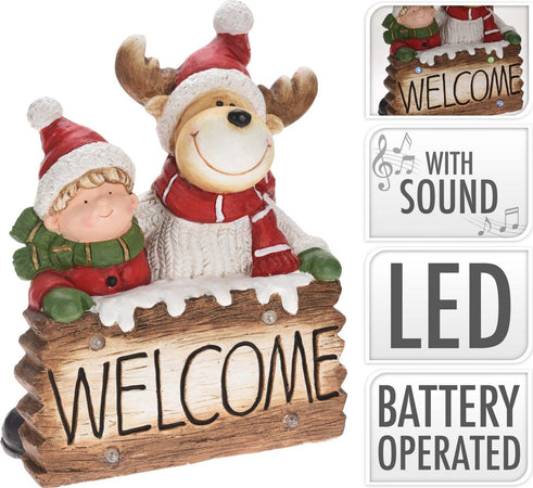 Statua Natalizia Welcome con renna in poliresina decorazione con led h 50 cm Casa e cucina/Decorazioni per interni/Addobbi e decorazioni per ricorrenze/Decorazioni natalizie/Schiaccianoci MagiediNatale.it - Altamura, Commerciovirtuoso.it