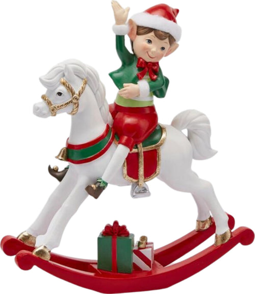 Statuetta a forma di Elfo con cavallo in poliresina, color bianco e rosso, 20 x 6 x h 23 cm Casa e cucina/Decorazioni per interni/Addobbi e decorazioni per ricorrenze/Decorazioni natalizie/Schiaccianoci MagiediNatale.it - Altamura, Commerciovirtuoso.it