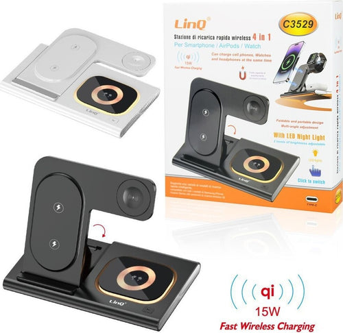 Stazione Di Ricarica Wireless Veloce 4in1 15w Per Smartphone Iphone Watch C3529 Elettronica/Cellulari e accessori/Accessori/Caricabatterie/Caricabatterie a induzione Trade Shop italia - Napoli, Commerciovirtuoso.it