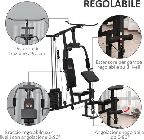 Stazione-Fitness-Multifunzione-per-Allenamento-a-Casa-e-Professionale-in-Acciaio,-148x108x207-cm,-Nero-ZM4A91-132ZM4