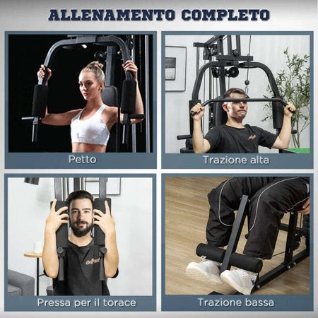 Stazione-Fitness-Multifunzione-Power-Tower-con-Pesi-fino-45kg-e-Panca-Imbottita,-135x103x210cm-SD5A91-177SD5
