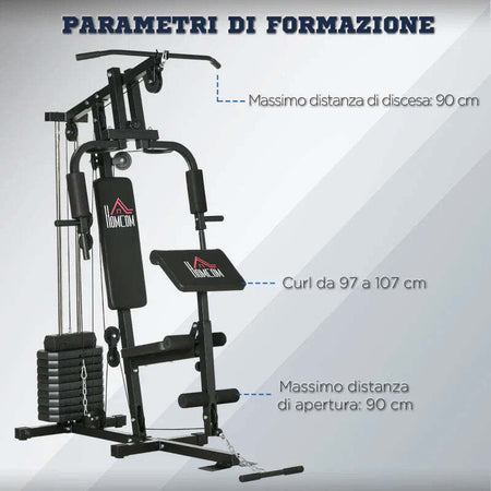 Stazione-Fitness-Multifunzione-Power-Tower-con-Pesi-fino-45kg-e-Panca-Imbottita,-135x103x210cm-SD5A91-177SD5